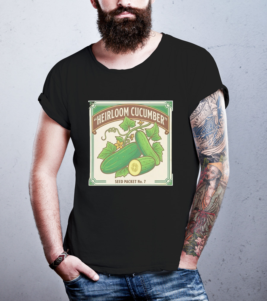 Heirloom Cucumber Seed Packet No 7 Vintage Gardening Iconic Green T-Shirt