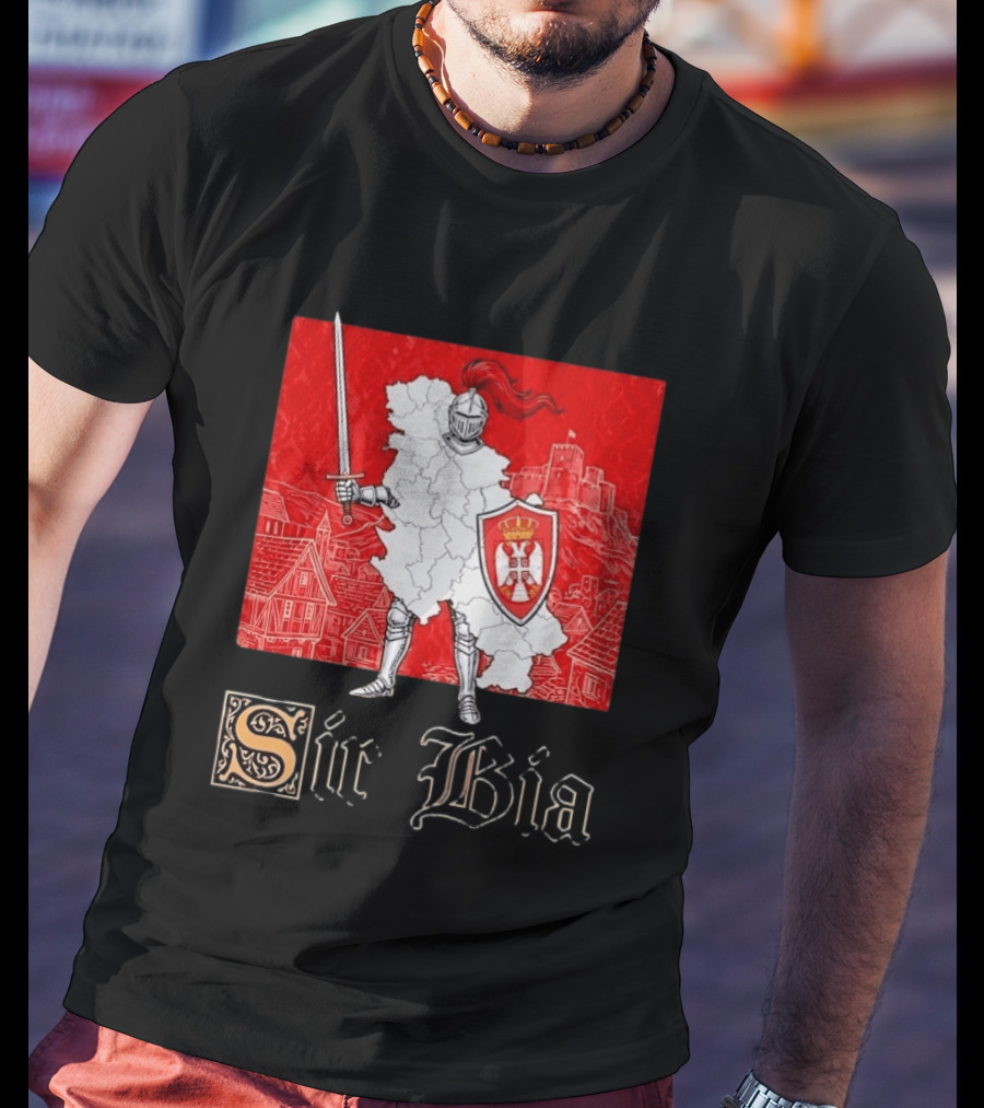 Sir Bia Knight Of Serbia Map Serbian Pride Shield Armor Heritage T-Shirt