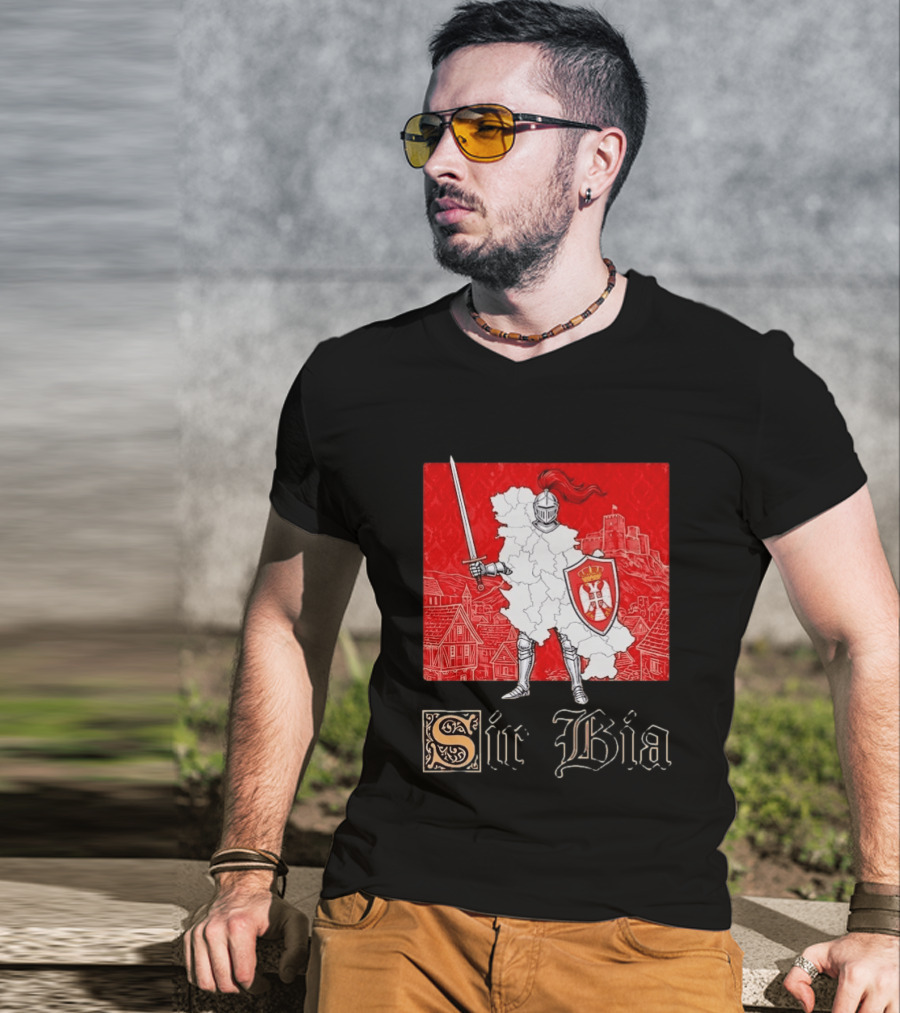 Sir Bia Knight Of Serbia Map Serbian Pride Shield Armor Heritage T-Shirt