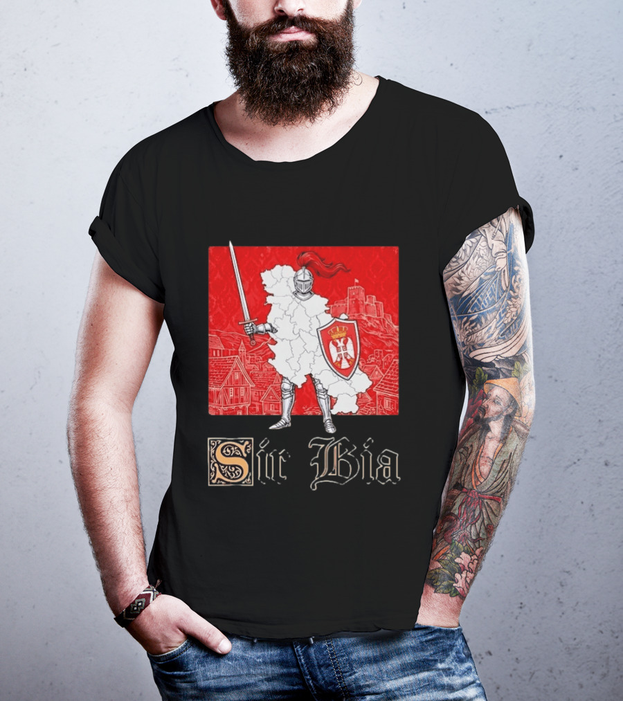 Sir Bia Knight Of Serbia Map Serbian Pride Shield Armor Heritage T-Shirt