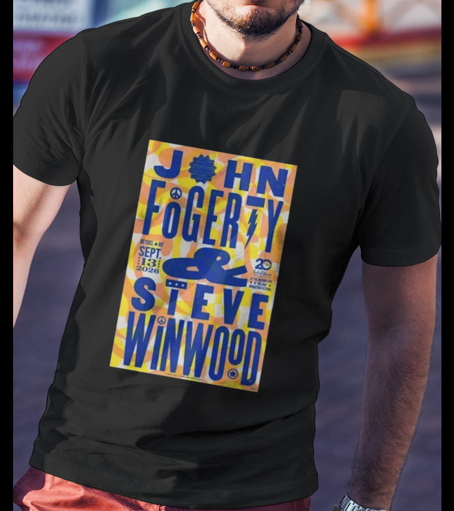 John Fogerty Steve Winwood Concert September 13 2026 Bethel NY Bethel Woods 20th Woodstock Festival T-Shirt