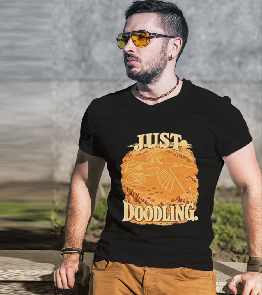 Just Doodling Nazca Lines Hummingbird Desert Landscape T-Shirt