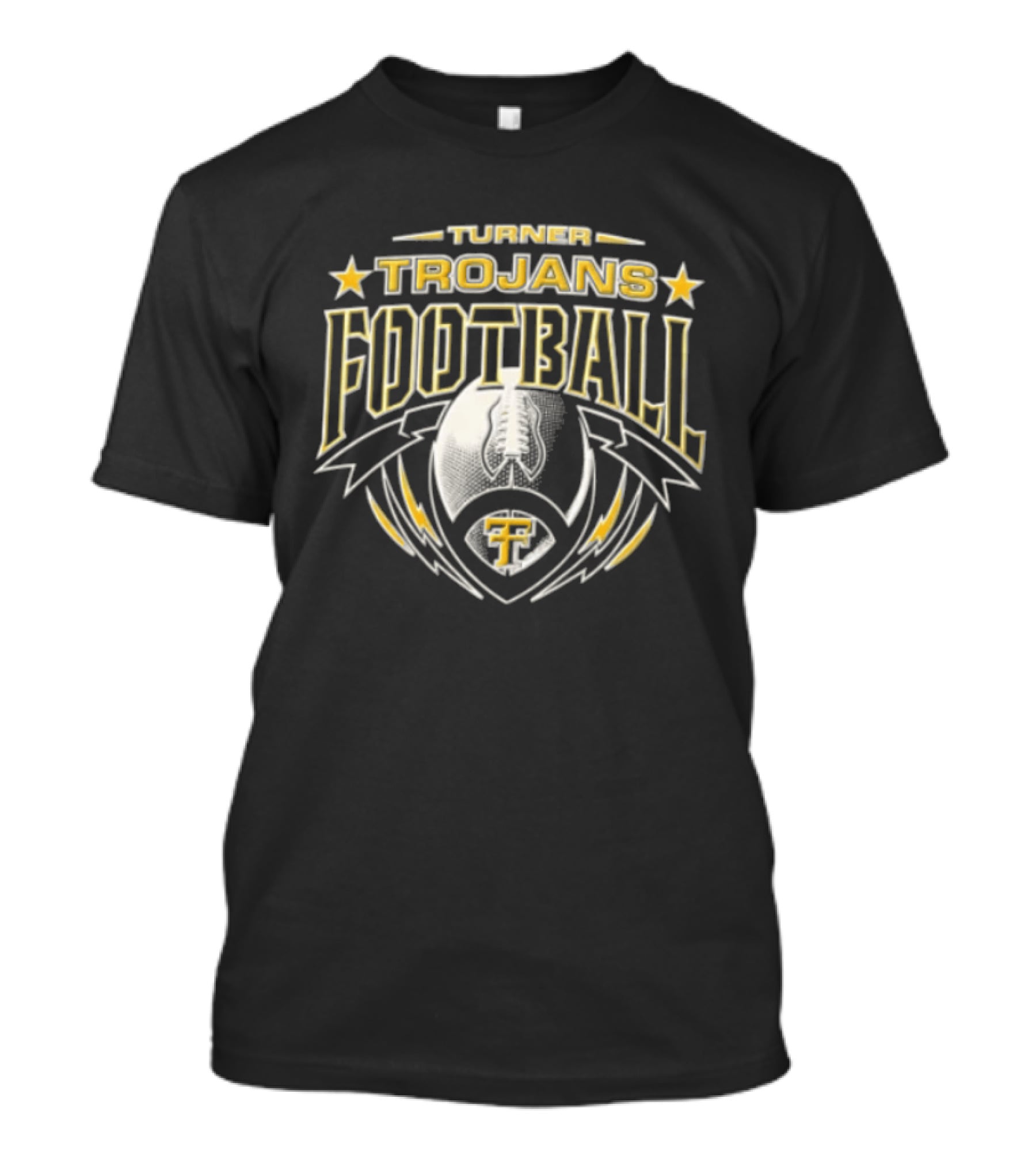 Turner Trojans Football TT Lightning Bolts Monogram Banner T-Shirt