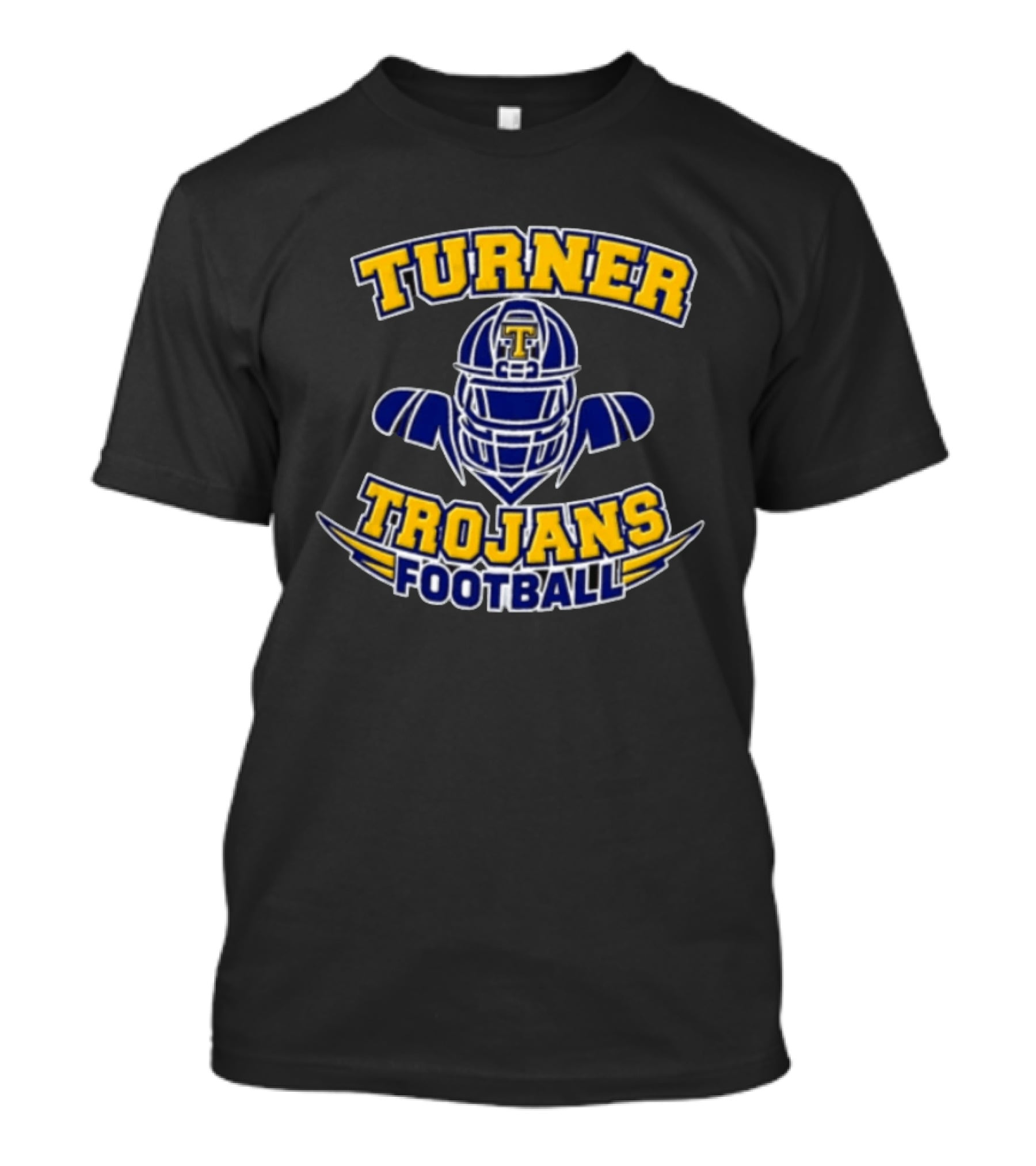 Turner Trojans Football Yellow Navy Helmet Shoulder Pads Gridiron T-Shirt