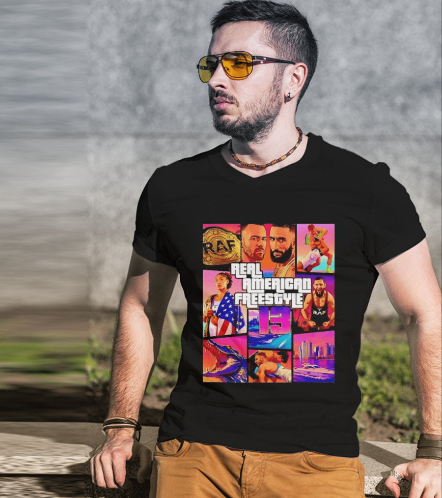 Real American Freestyle 13 Wrestling RAF Alligator Miami Scene T-Shirt