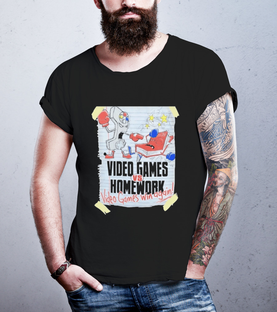 Video Games Vs Homework Video Games Win Again Math Battle Sketch T-Shirt