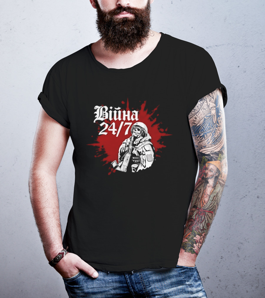 Війна 24/7 Skeleton Soldier Military Red Splatter T-Shirt