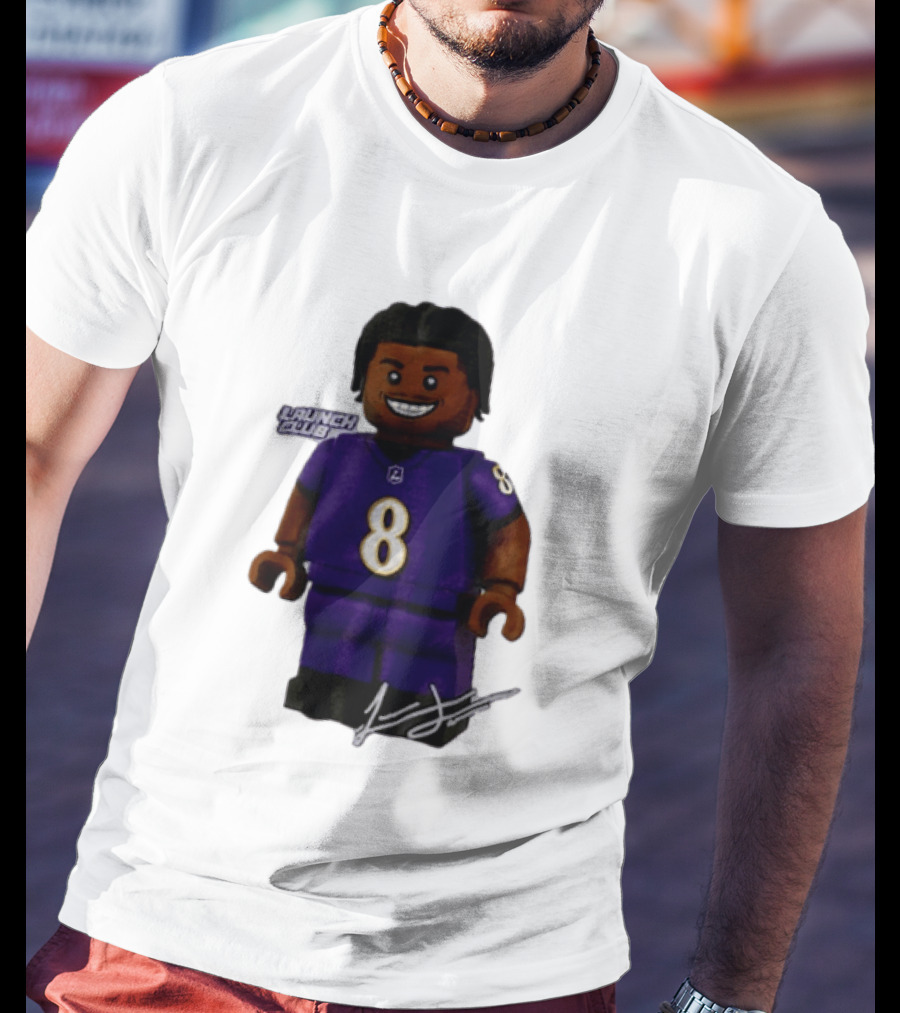 Baltimore Ravens Lamar Jackson Lego Minifigure Purple Jersey Number 8 T-Shirt