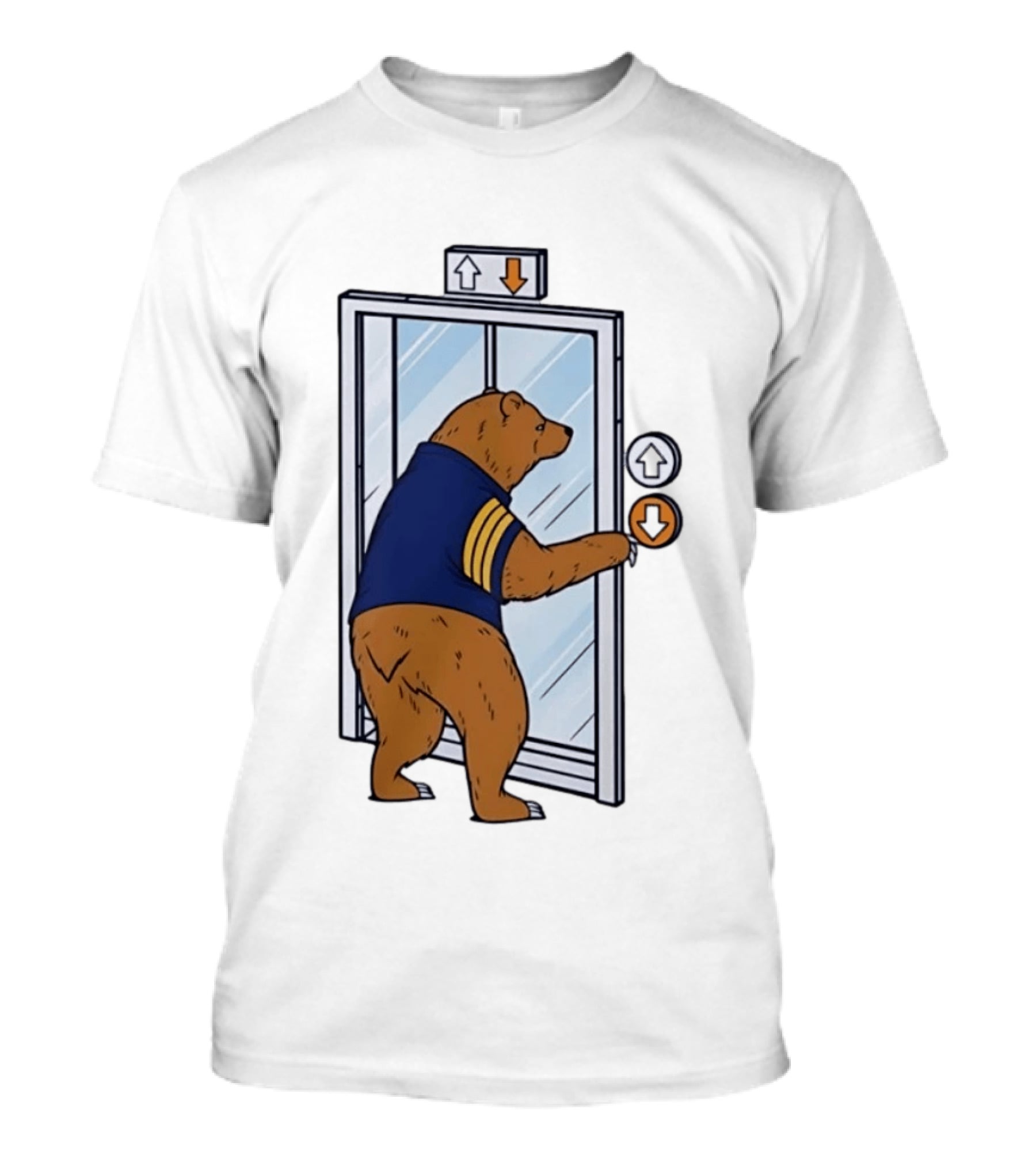 Bear In Blue Jacket Pressing Elevator Down Button T-Shirt