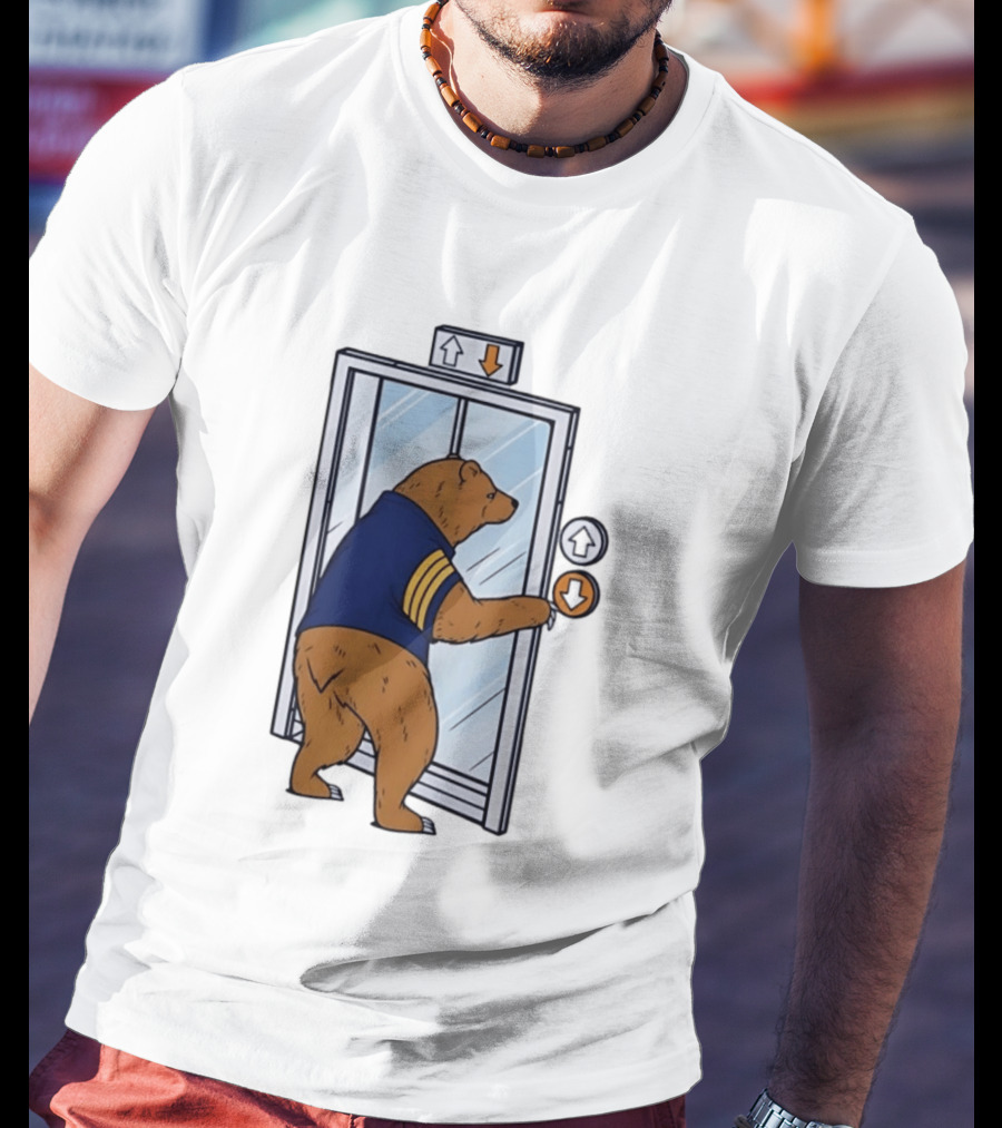 Bear In Blue Jacket Pressing Elevator Down Button T-Shirt