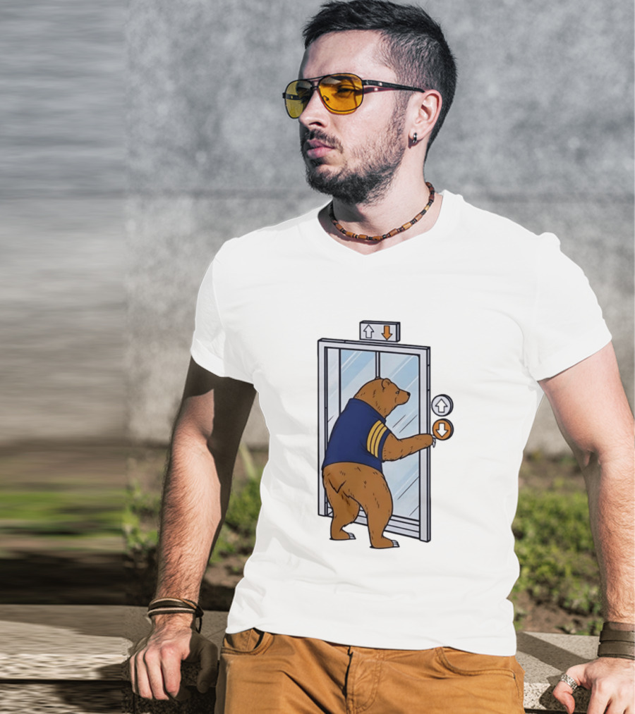 Bear In Blue Jacket Pressing Elevator Down Button T-Shirt