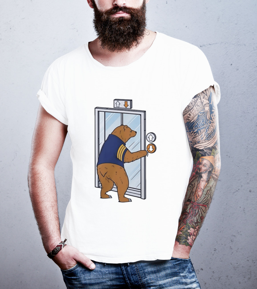 Bear In Blue Jacket Pressing Elevator Down Button T-Shirt