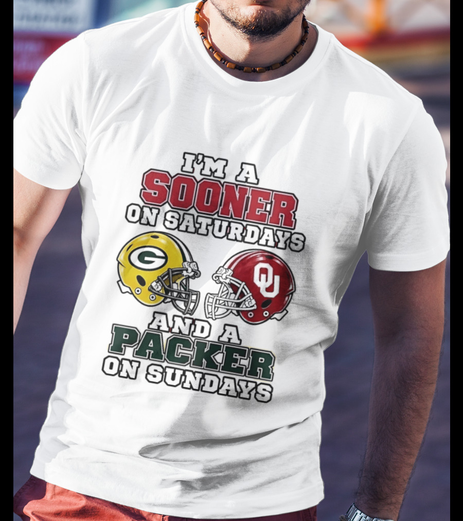 I'm A Sooner On Saturdays And A Packer On Sundays Football Fan Helmets T-Shirt