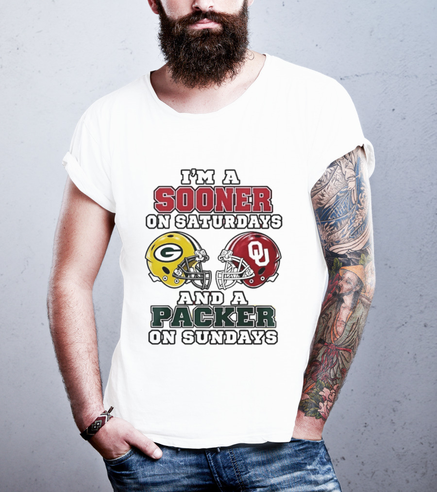 I'm A Sooner On Saturdays And A Packer On Sundays Football Fan Helmets T-Shirt