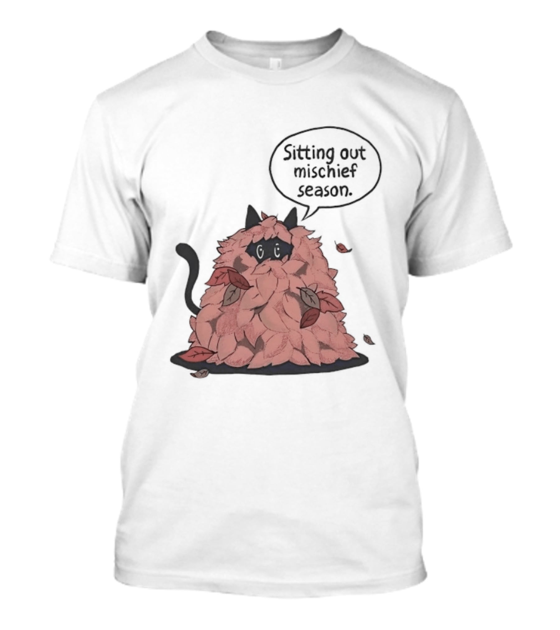 Sitting Out Mischief Season Cat Autumn Leaves T-Shirt