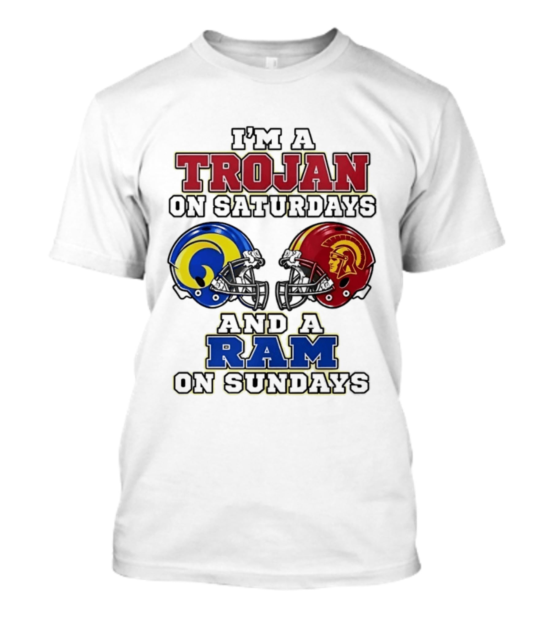 Trojan On Saturdays USC And Ram On Sundays Football Fan Helmet T-Shirt