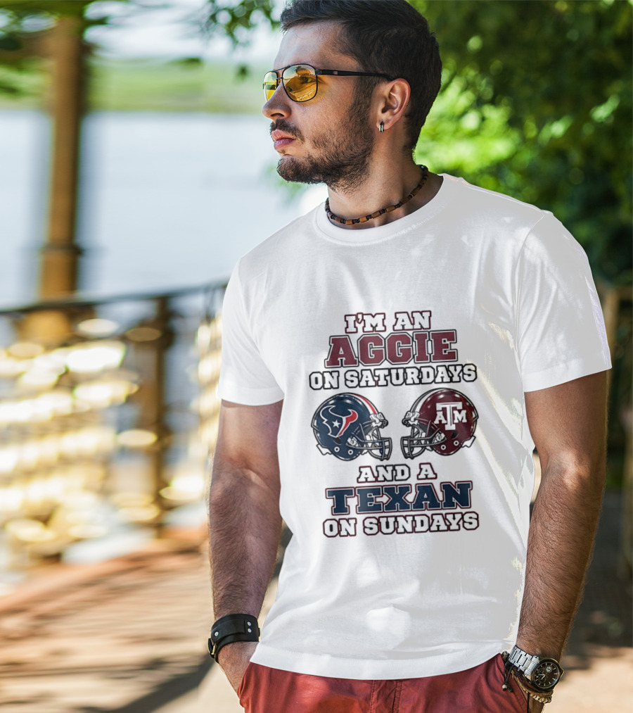I'm An Aggie On Saturdays And A Texan On Sundays Football Helmets T-Shirt