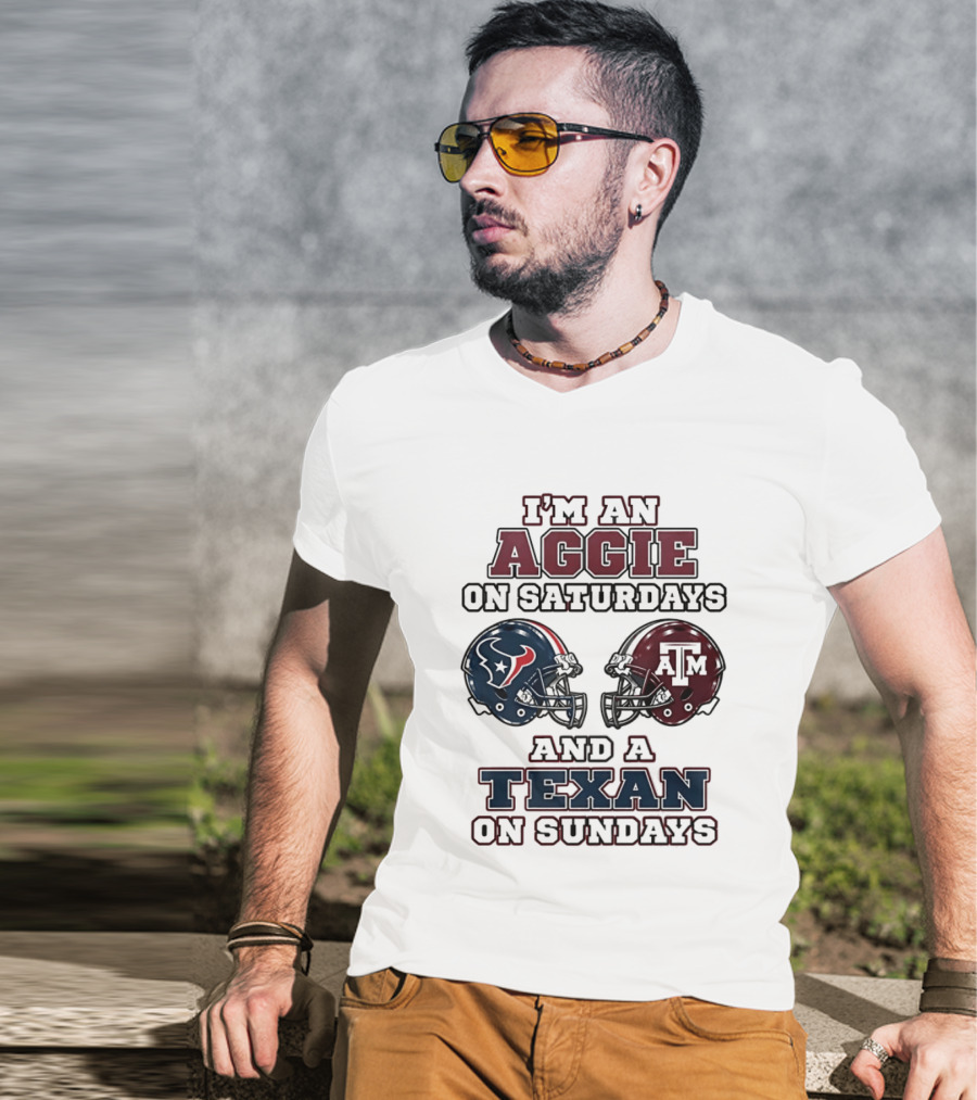I'm An Aggie On Saturdays And A Texan On Sundays Football Helmets T-Shirt