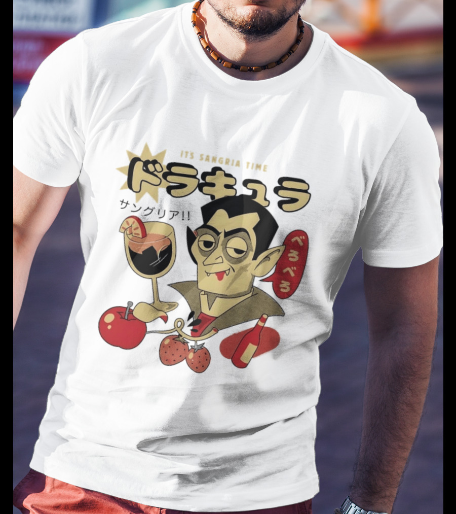 Dracula It's Sangria Time Japanese Vampire Bero Bero Retro Drink T-Shirt