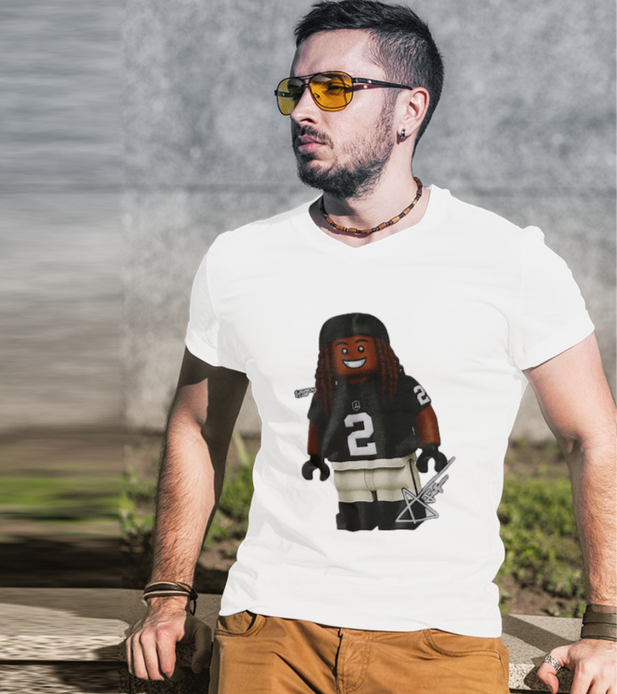 Las Vegas Raiders Running Back Ashton Jeanty 2 Lego Minifigure With Football Helmet T-Shirt