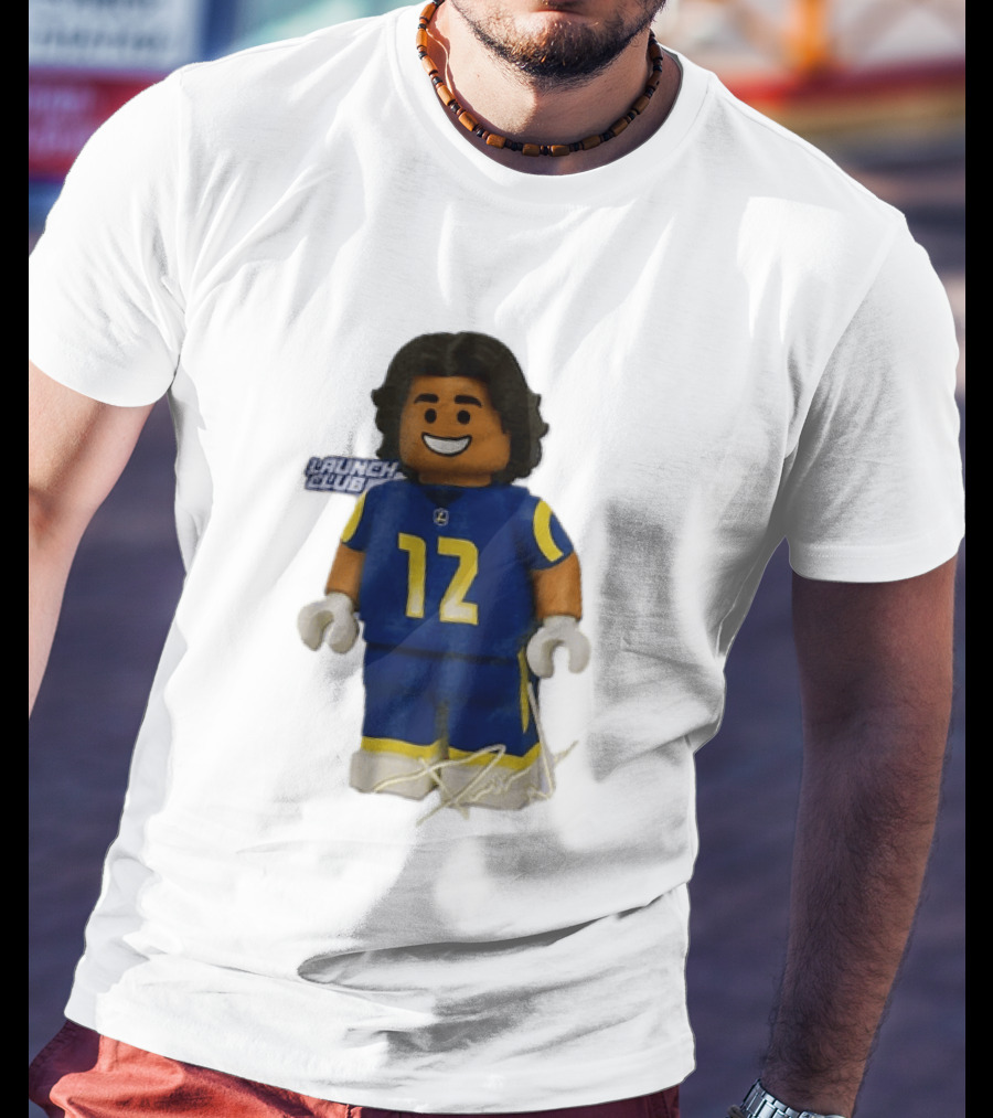 Los Angeles Rams Wide Receiver Puka Nacua Launch Club Number 12 Lego T-Shirt