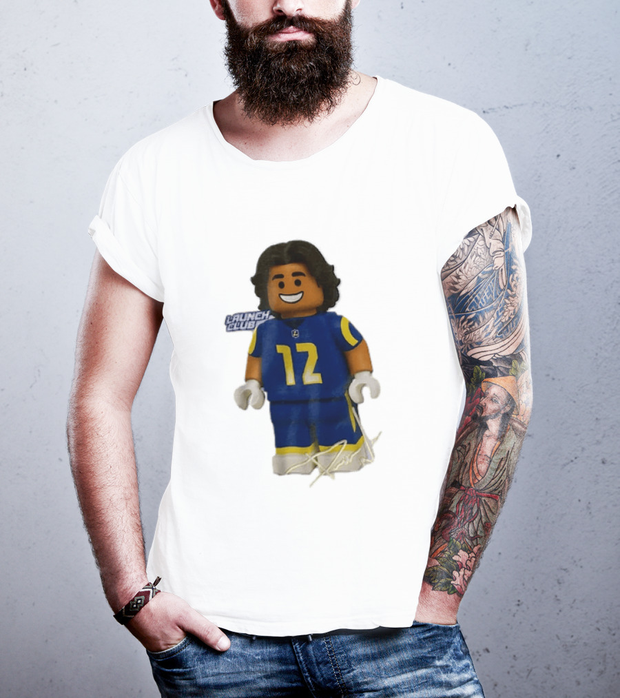 Los Angeles Rams Wide Receiver Puka Nacua Launch Club Number 12 Lego T-Shirt