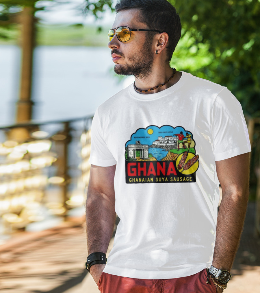Ghana Cape Coast Castle Independence Arch Ghanaian Suya Sausage Soccer Scene T-Shirt