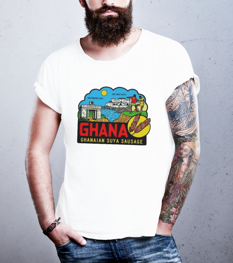 Ghana Cape Coast Castle Independence Arch Ghanaian Suya Sausage Soccer Scene T-Shirt