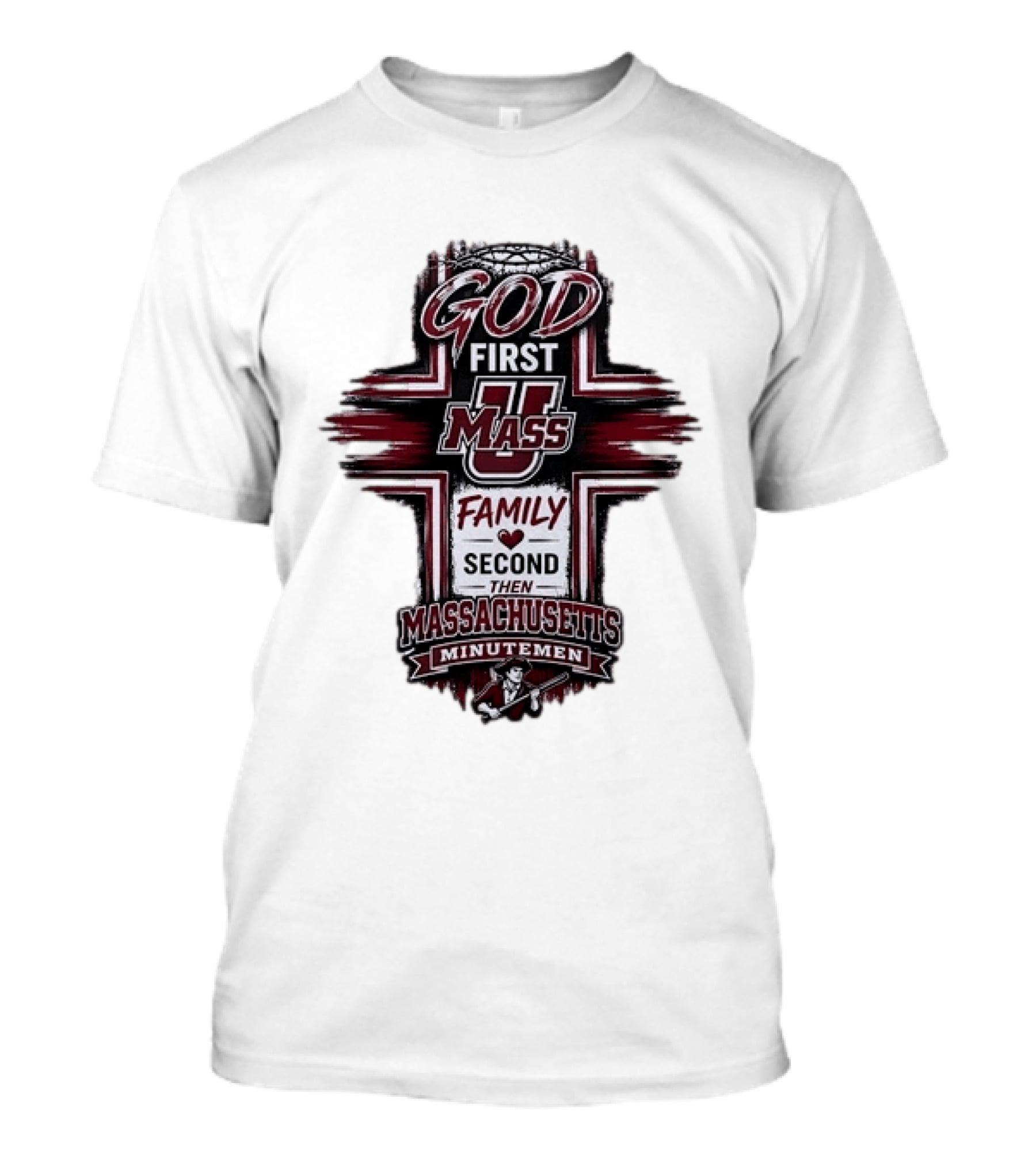 God First UMass Logo Family Second Then Massachusetts Minutemen T-Shirt