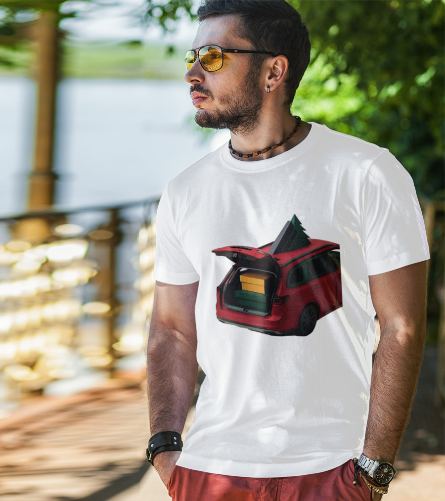 Most Likely To Pack The Car Festive Holiday Travel Scene With Christmas Tree And Gifts T-Shirt