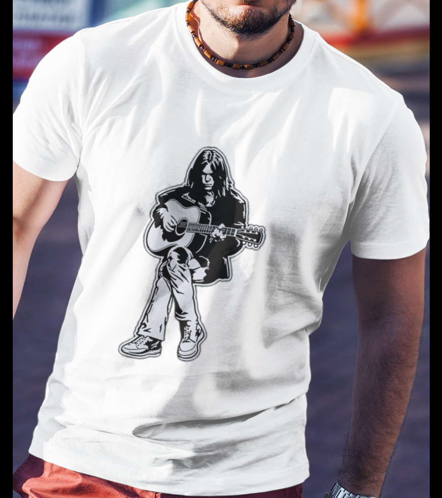 Neil Young Acoustic Folk Rock Guitar Performance T-Shirt