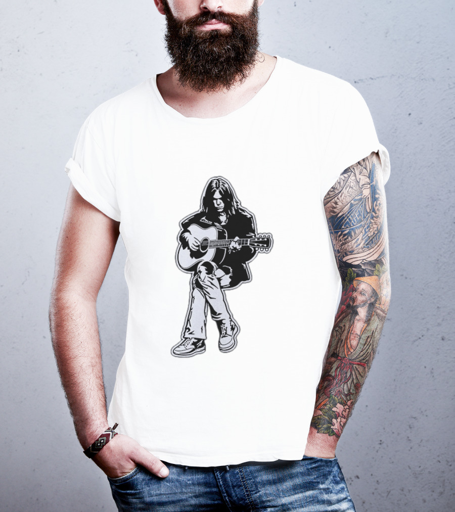 Neil Young Acoustic Folk Rock Guitar Performance T-Shirt