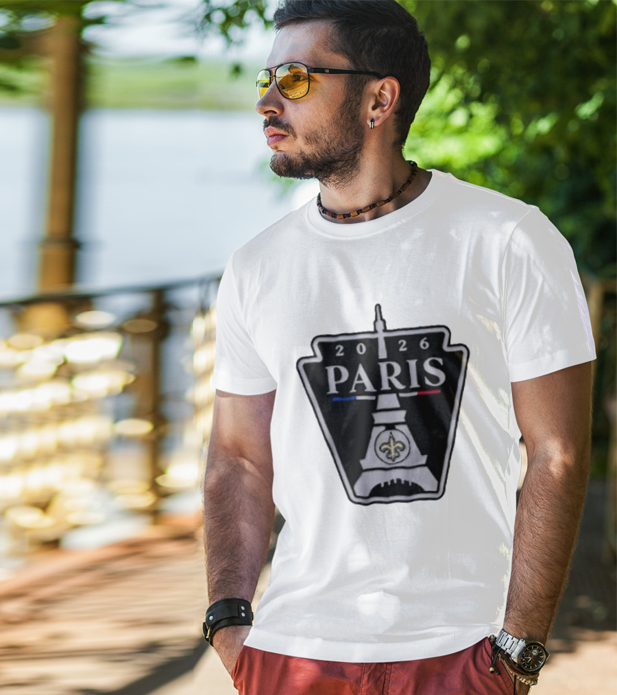 New Orleans Saints 2026 Paris Eiffel Tower Fleur De Lis NFL Event T-Shirt