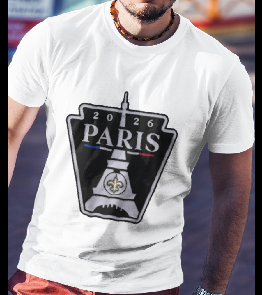 New Orleans Saints 2026 Paris Eiffel Tower Fleur De Lis NFL Event T-Shirt