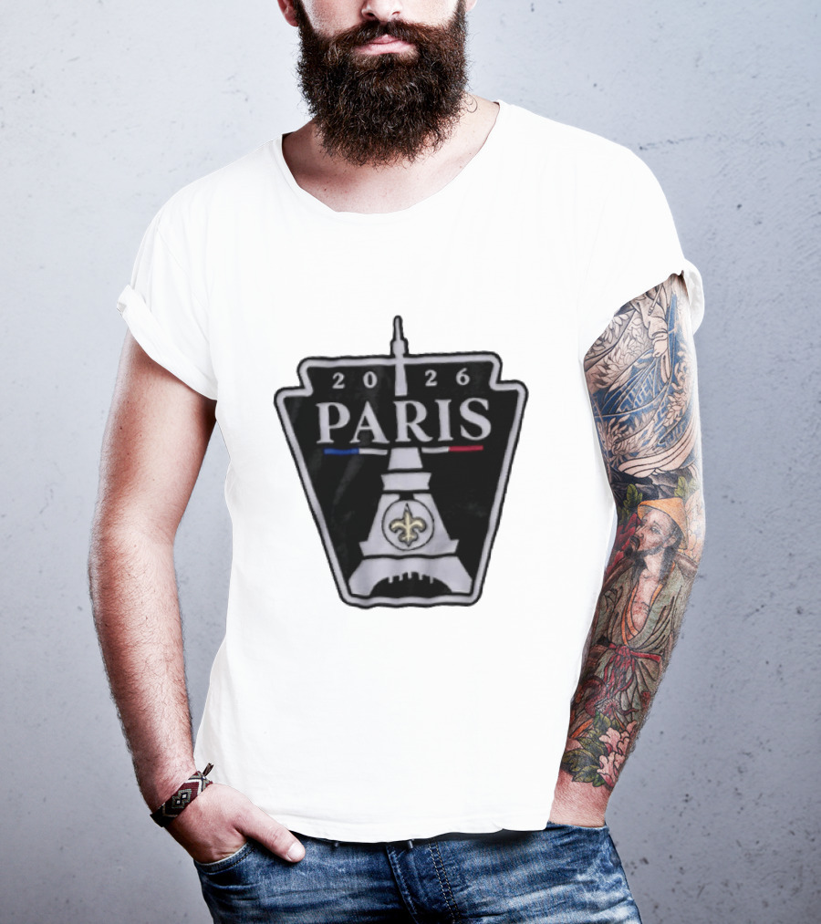New Orleans Saints 2026 Paris Eiffel Tower Fleur De Lis NFL Event T-Shirt