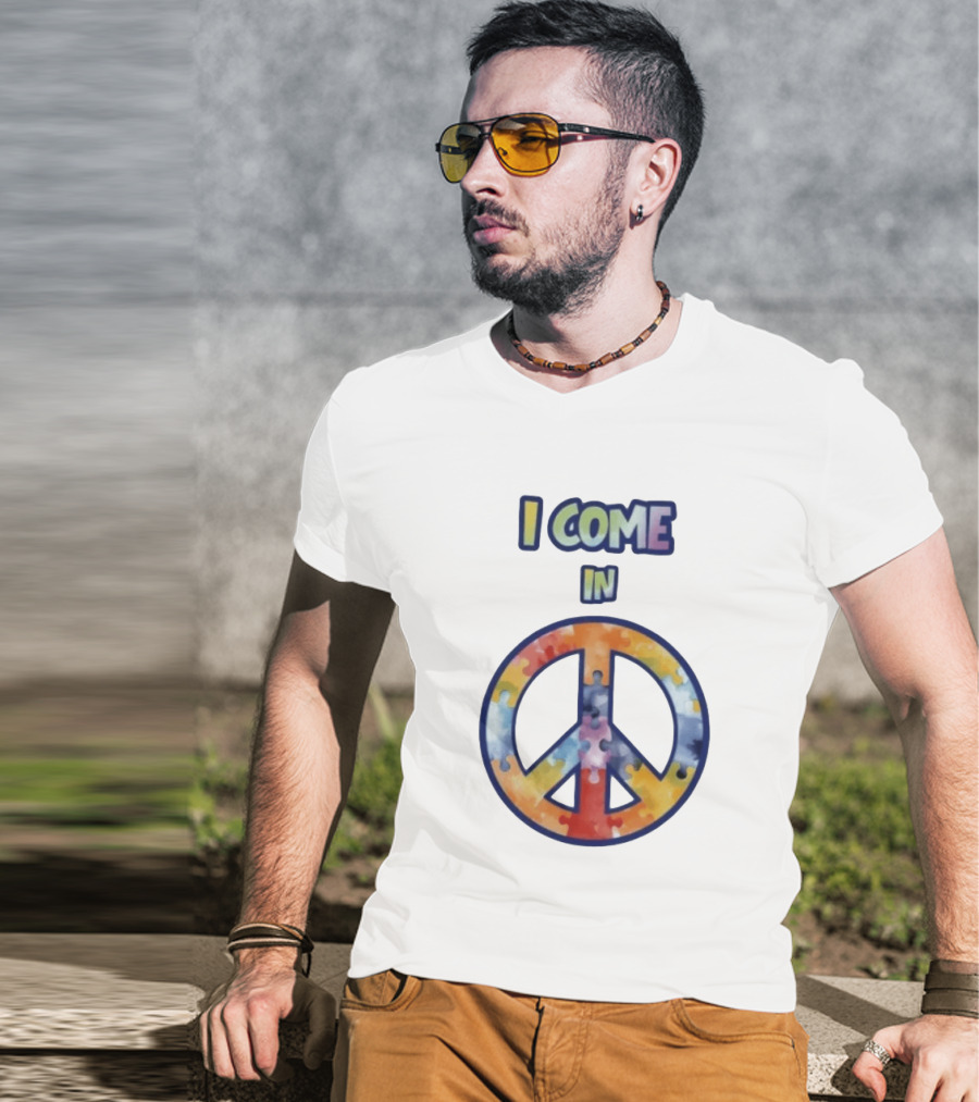 I Come In Peace Puzzle Piece Autism Awareness T-Shirt