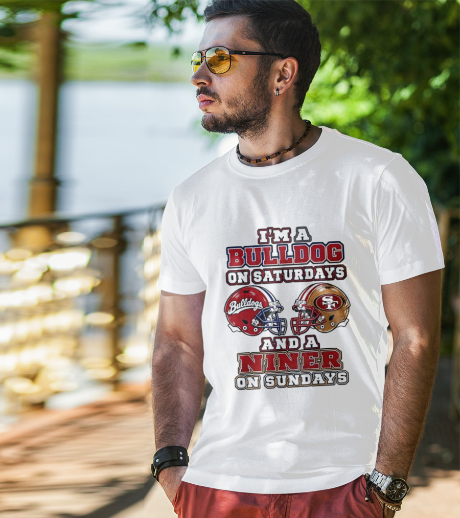 I'm A Bulldog On Saturdays And A Niner On Sundays Football Helmets T-Shirt