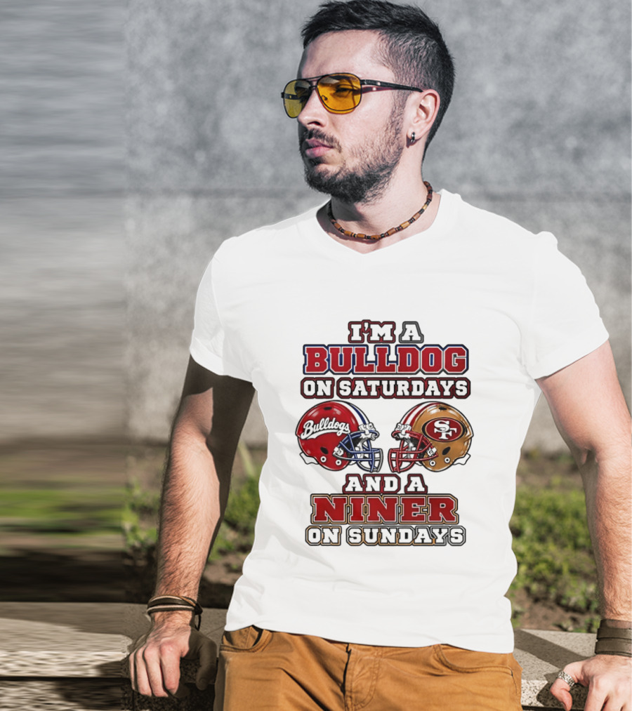 I'm A Bulldog On Saturdays And A Niner On Sundays Football Helmets T-Shirt