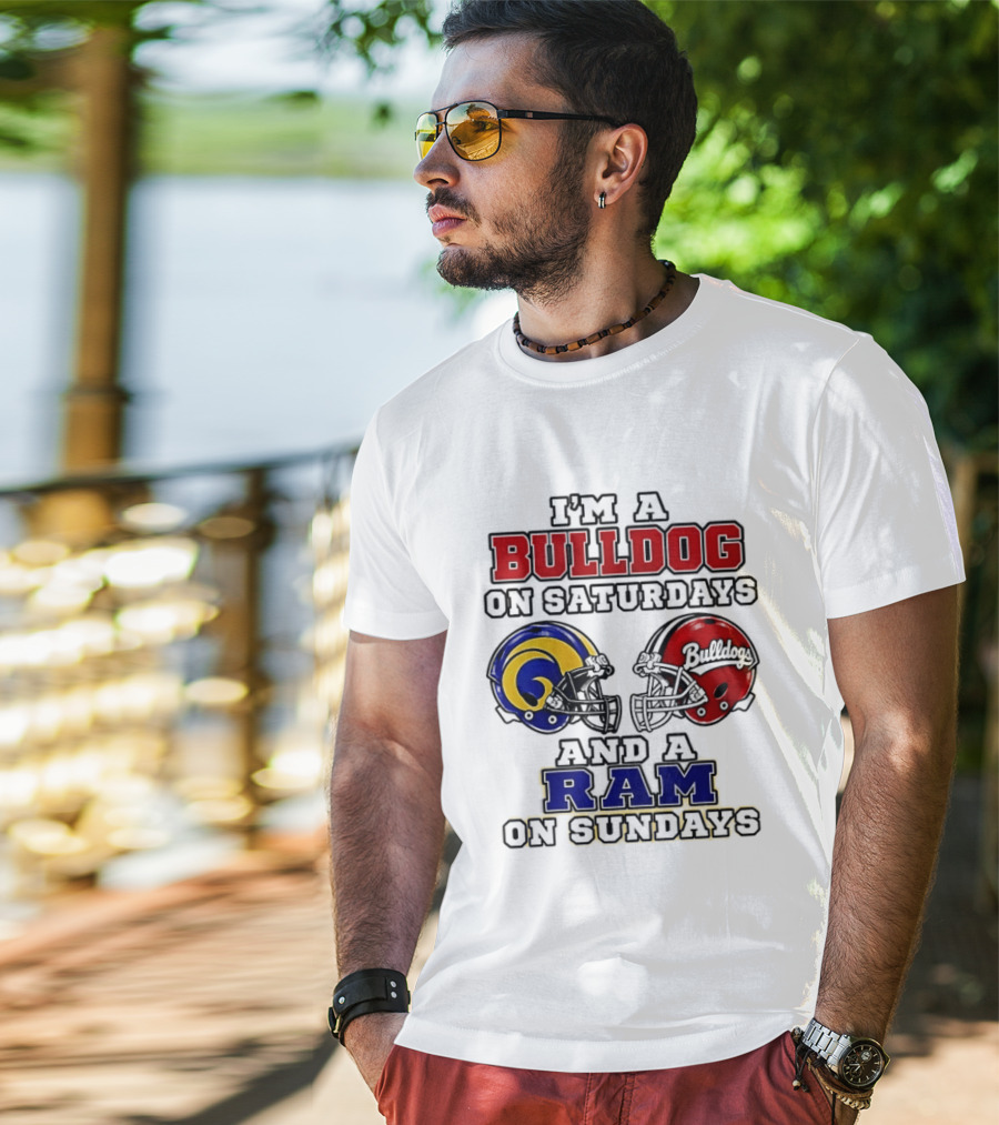 I'm A Bulldog On Saturdays And A Ram On Sundays Football Helmets T-Shirt