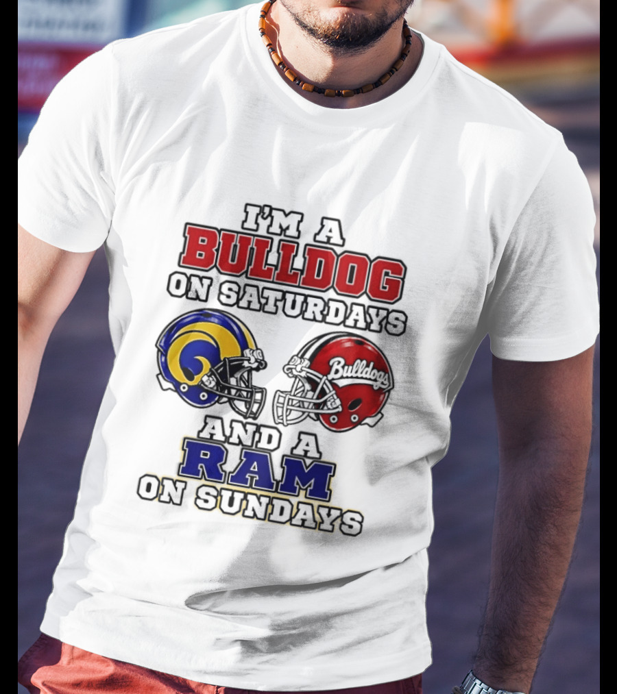 I'm A Bulldog On Saturdays And A Ram On Sundays Football Helmets T-Shirt