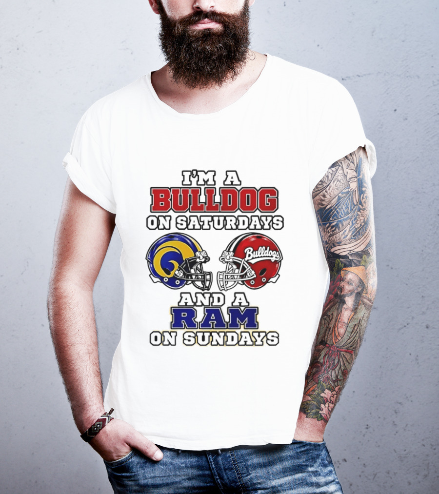 I'm A Bulldog On Saturdays And A Ram On Sundays Football Helmets T-Shirt