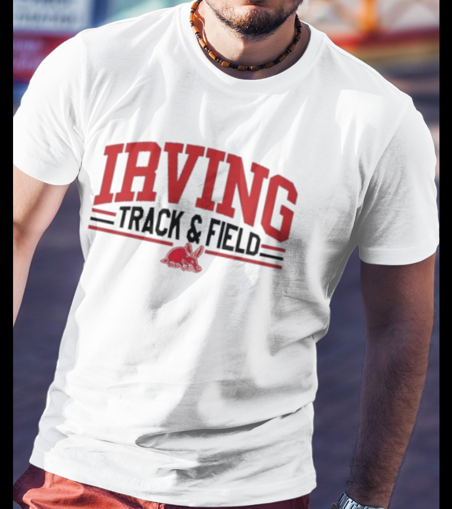 Irving Track And Field Retro Style Red Text With Bunny T-Shirt