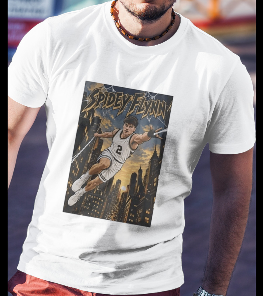 Spidey Flynn Basketball Superhero City Skyline Action T-Shirt