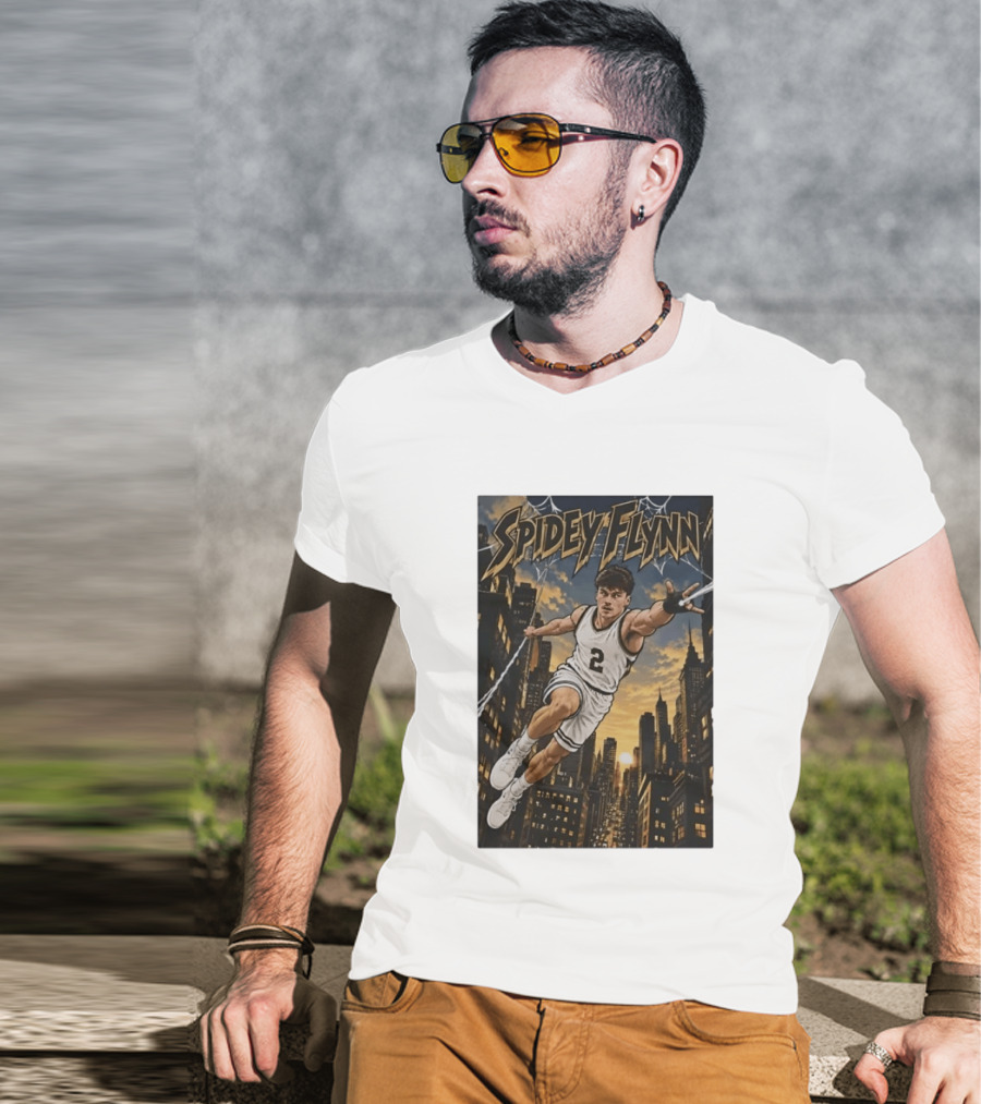 Spidey Flynn Basketball Superhero City Skyline Action T-Shirt
