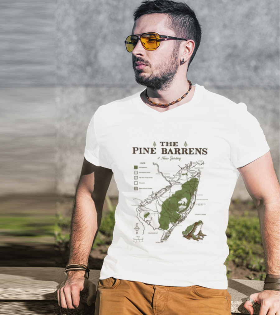The Pine Barrens Of New Jersey Map Adventure Landmarks Forest Areas T-Shirt