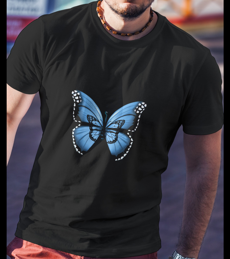 Butterfly Collection Blue Monarch Detailed Wings T-Shirt