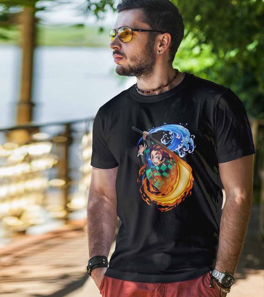 Demon Slayer Kimetsu No Yaiba Tanjiro Kamado Water And Fire Attack T-Shirt