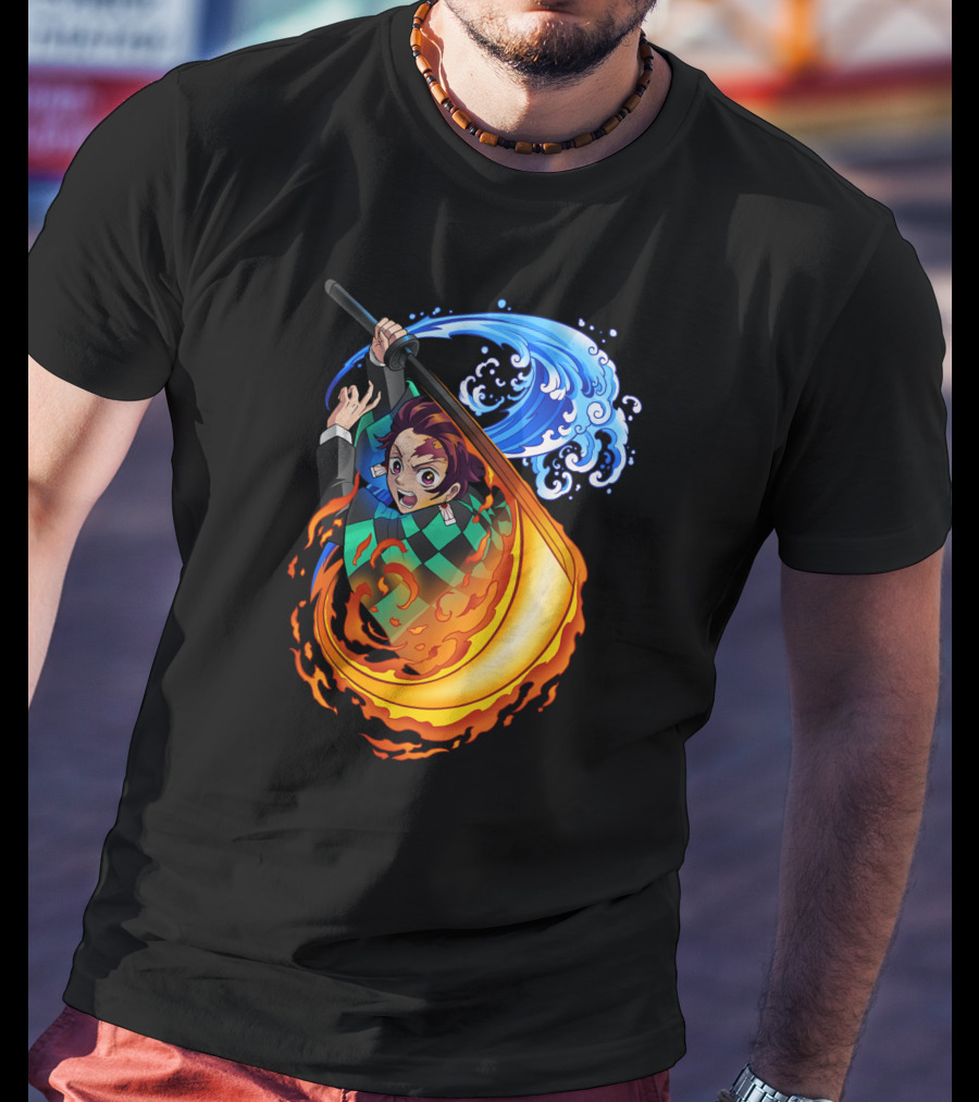 Demon Slayer Kimetsu No Yaiba Tanjiro Kamado Water And Fire Attack T-Shirt