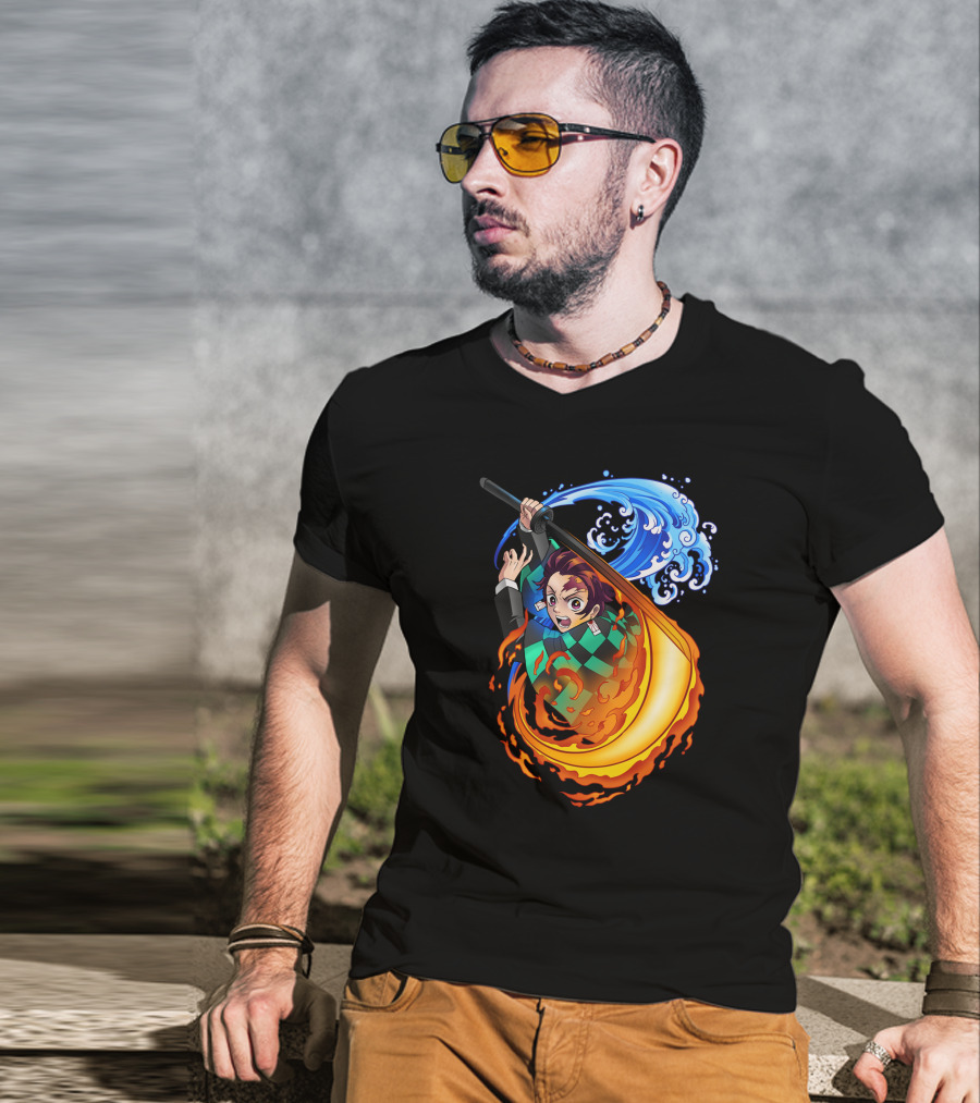 Demon Slayer Kimetsu No Yaiba Tanjiro Kamado Water And Fire Attack T-Shirt
