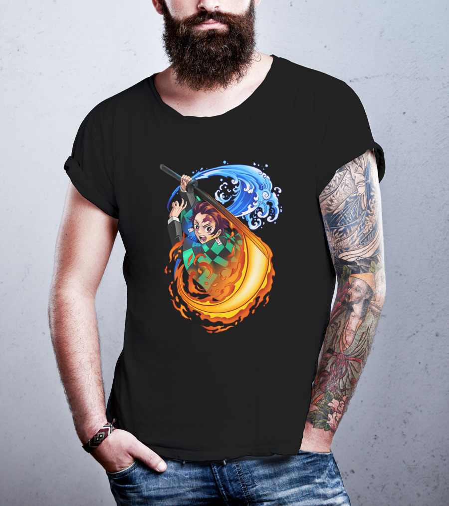 Demon Slayer Kimetsu No Yaiba Tanjiro Kamado Water And Fire Attack T-Shirt